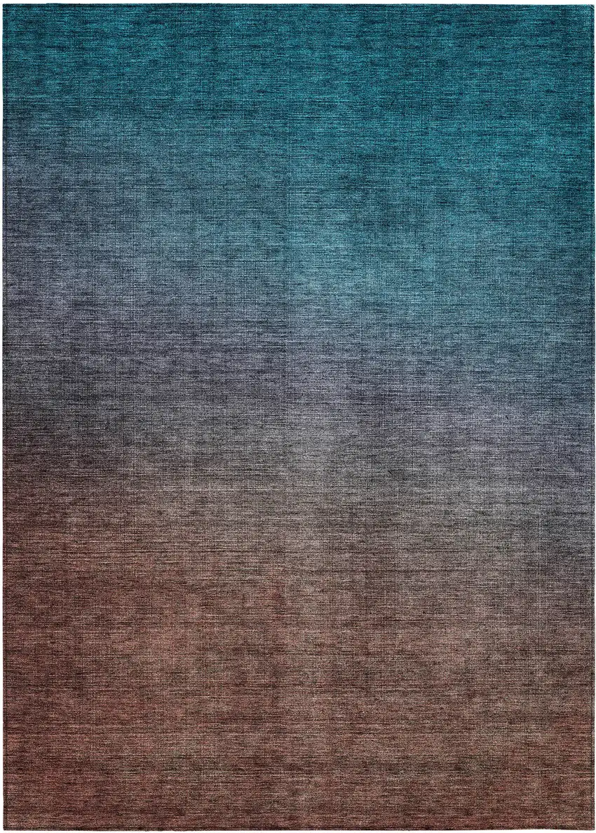 Teal Ombre Washable Non Skid Indoor Outdoor Area Rug Photo 2