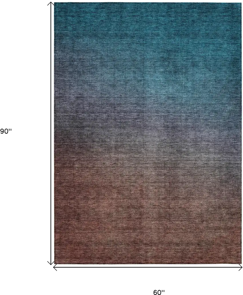 Teal Ombre Washable Non Skid Indoor Outdoor Area Rug Photo 3