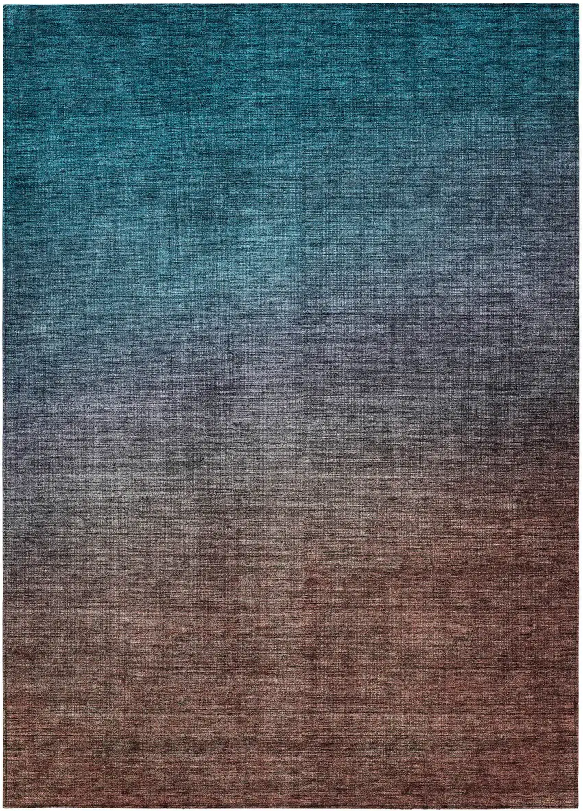 Teal Ombre Washable Non Skid Indoor Outdoor Area Rug Photo 5