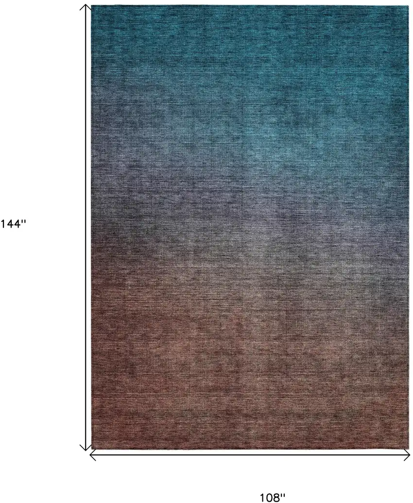 Teal Ombre Washable Non Skid Indoor Outdoor Area Rug Photo 3
