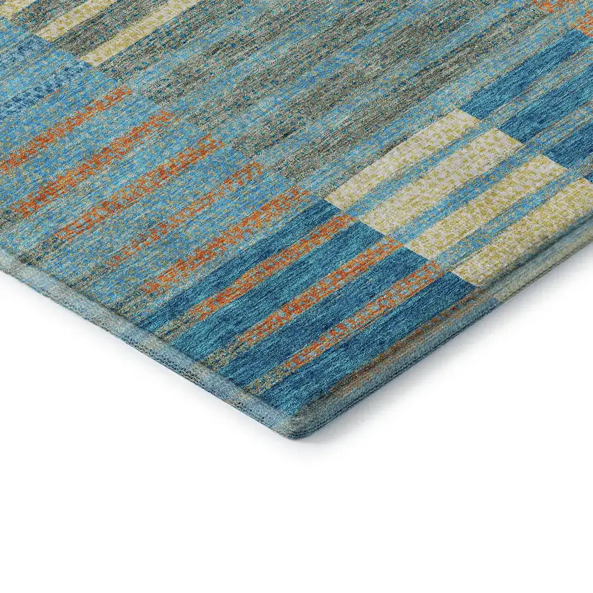 Teal Orange And Gold Striped Washable Area Rug With UV Protection Photo 8