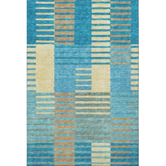Teal Orange And Gold Striped Washable Area Rug With UV Protection Photo 2