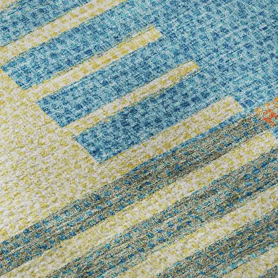 Teal Orange And Gold Striped Washable Area Rug With UV Protection Photo 8