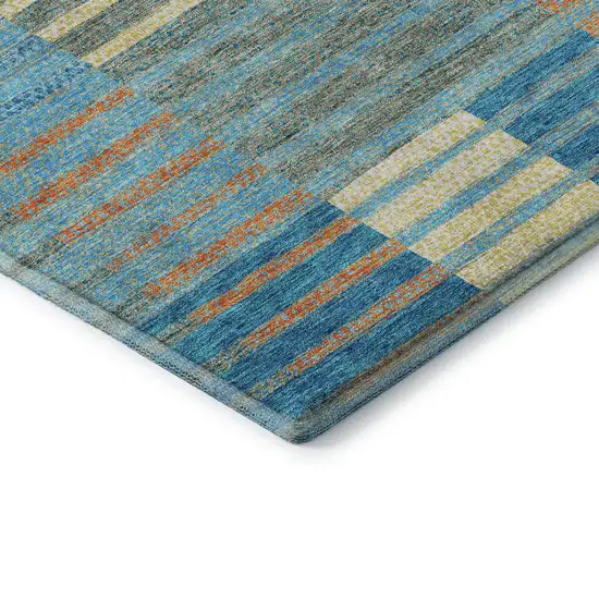Teal Orange And Gold Striped Washable Area Rug With UV Protection Photo 7