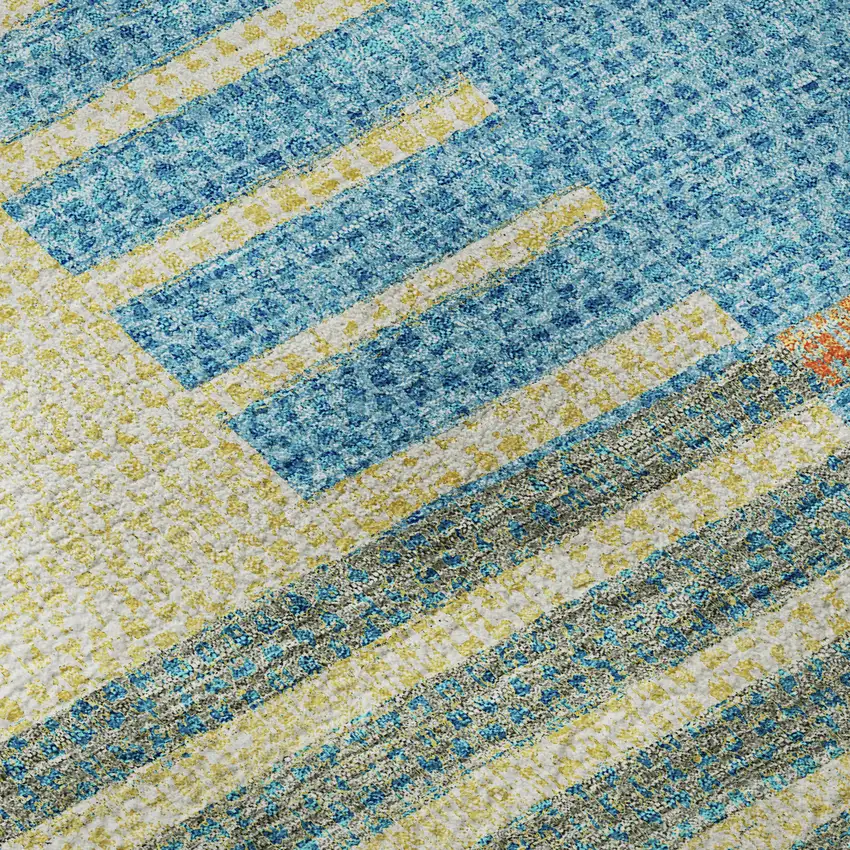 Teal Orange And Gold Striped Washable Area Rug With UV Protection Photo 8