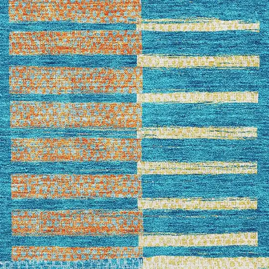 Teal Orange And Gold Striped Washable Area Rug With UV Protection Photo 3