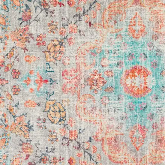 Teal Orange And Gray Medallion Distressed Washable Area Rug Photo 8