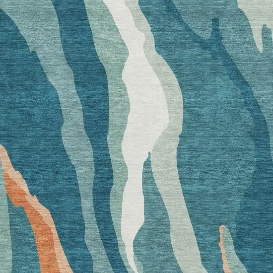 Teal Orange And Ivory Abstract Washable Area Rug With UV Protection Photo 3