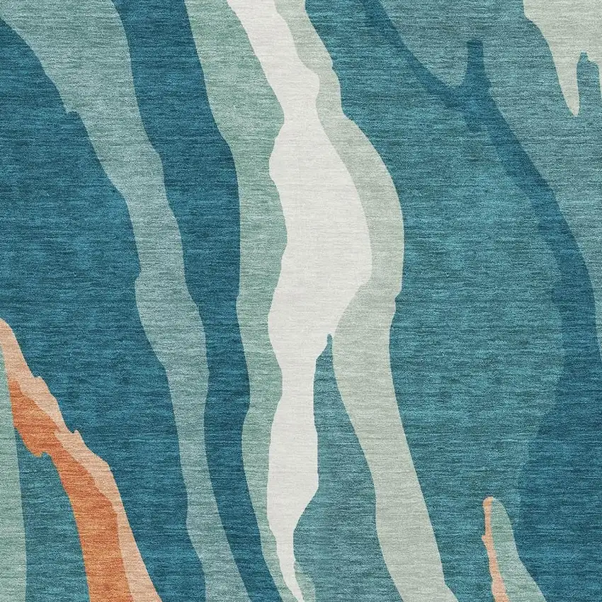Teal Orange And Ivory Abstract Washable Area Rug With UV Protection Photo 3