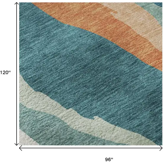 Teal Orange And Ivory Abstract Washable Area Rug With UV Protection Photo 9
