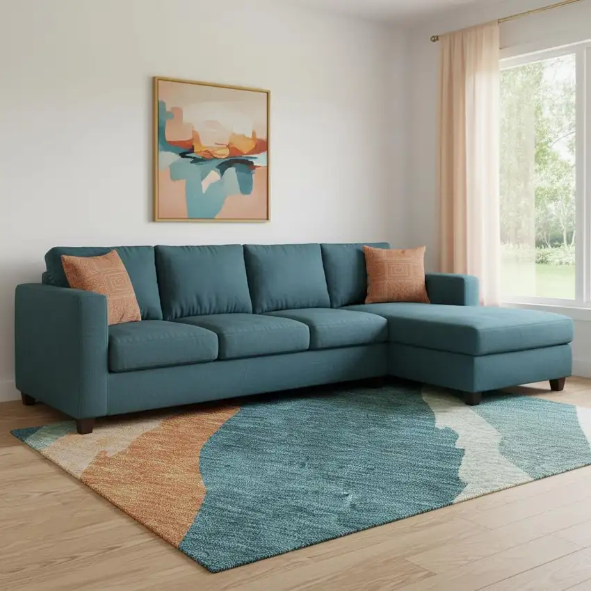 Teal Orange And Ivory Abstract Washable Area Rug With UV Protection Photo 2