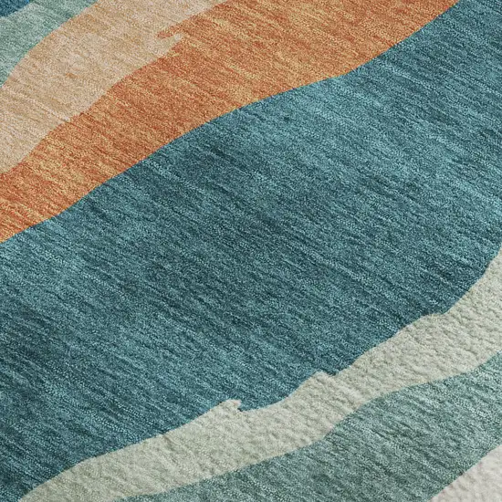 Teal Orange And Ivory Abstract Washable Area Rug With UV Protection Photo 2