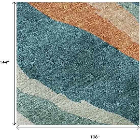 Teal Orange And Ivory Abstract Washable Area Rug With UV Protection Photo 8