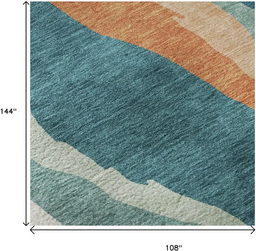 Teal Orange And Ivory Abstract Washable Area Rug With UV Protection Photo 8