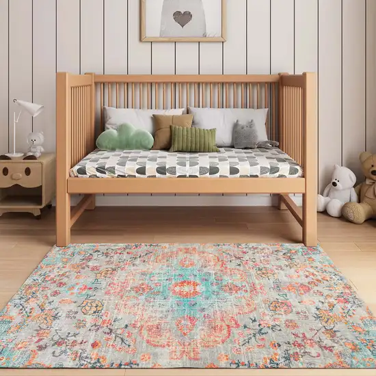 Teal Orange And Ivory Medallion Area Rug Photo 7