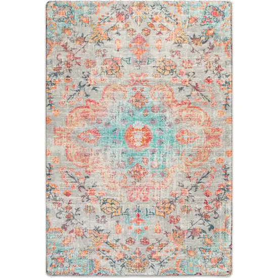 Teal Orange And Ivory Medallion Area Rug Photo 3