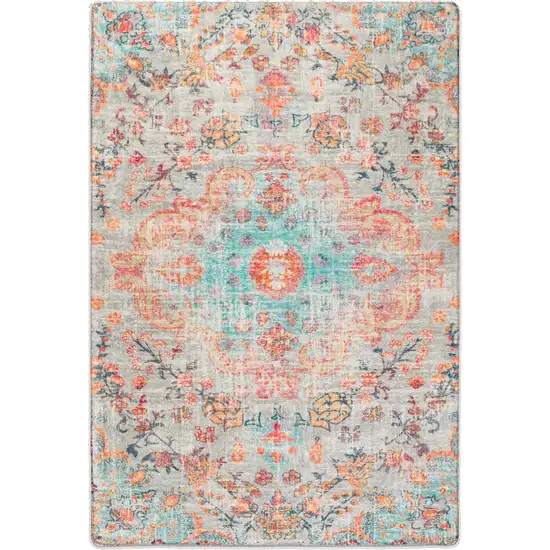 Teal Orange And Ivory Medallion Area Rug Photo 2