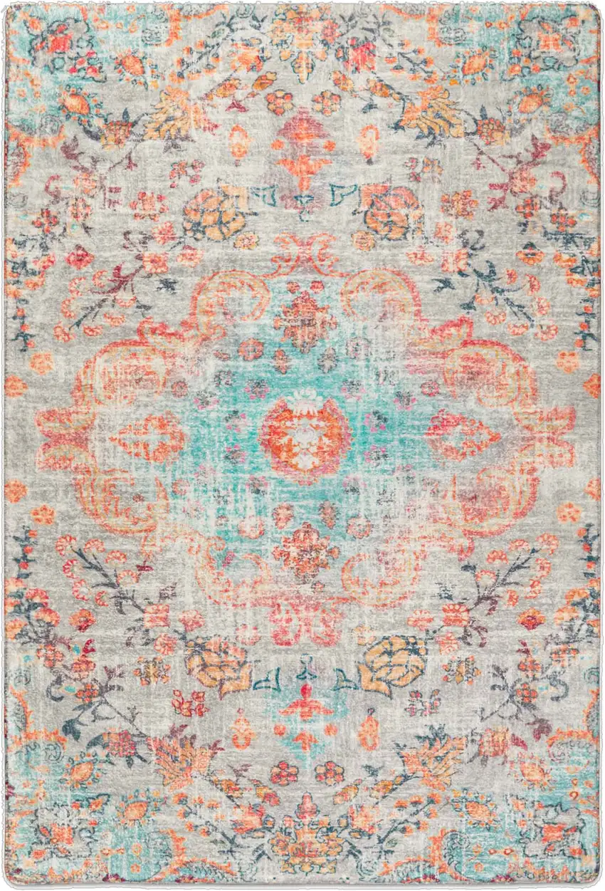Teal Orange And Ivory Medallion Area Rug Photo 2