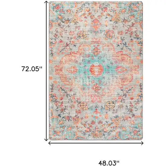 Teal Orange And Ivory Medallion Area Rug Photo 3