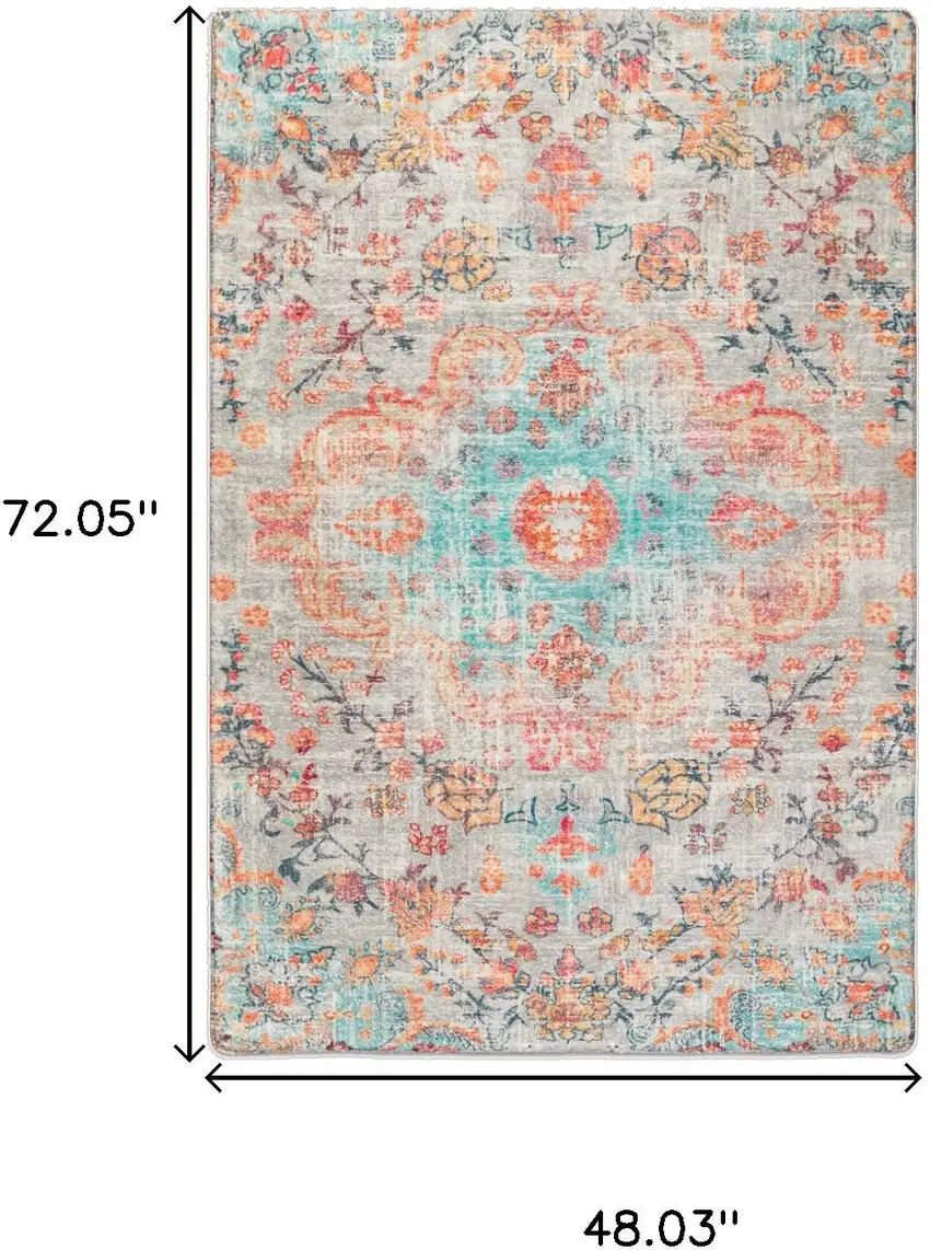 Teal Orange And Ivory Medallion Area Rug Photo 3