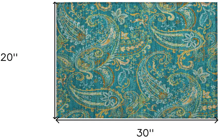 Teal Paisley Washable Non Skid Indoor Outdoor Area Rug Photo 3