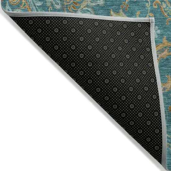 Teal Paisley Washable Non Skid Indoor Outdoor Area Rug Photo 5