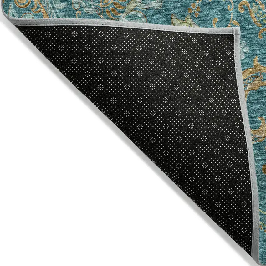 Teal Paisley Washable Non Skid Indoor Outdoor Area Rug Photo 5