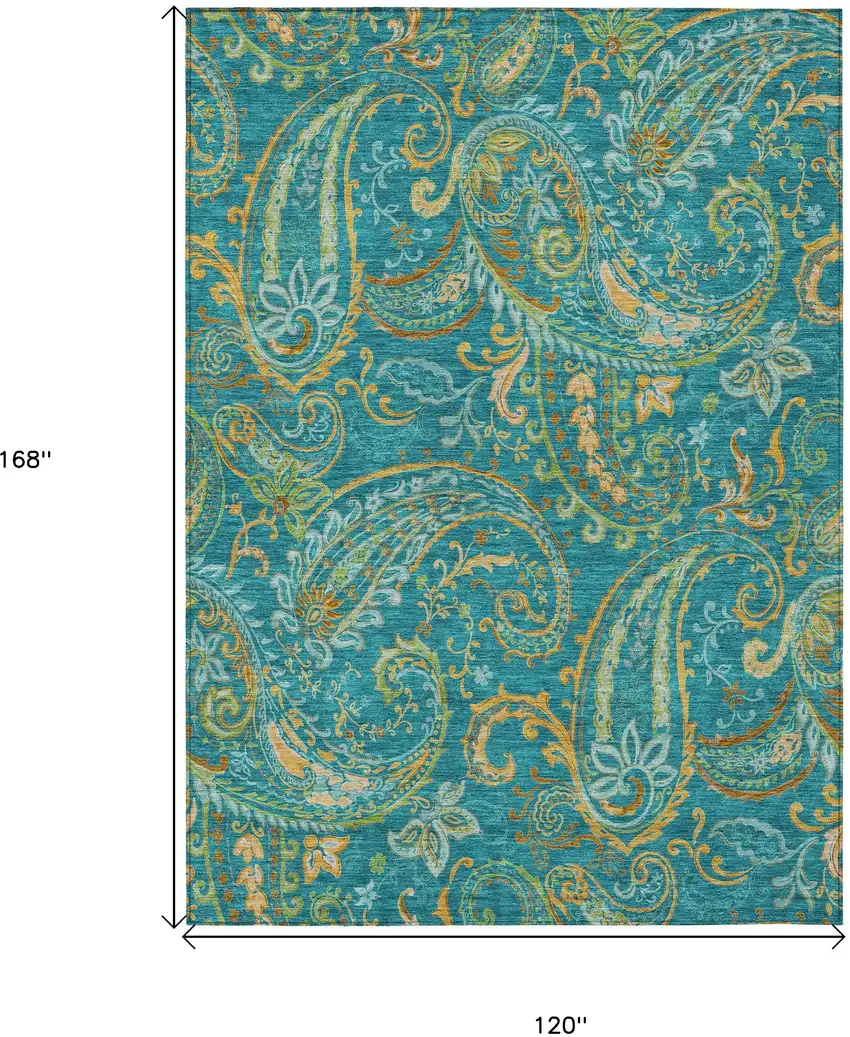 Teal Paisley Washable Non Skid Indoor Outdoor Area Rug Photo 3