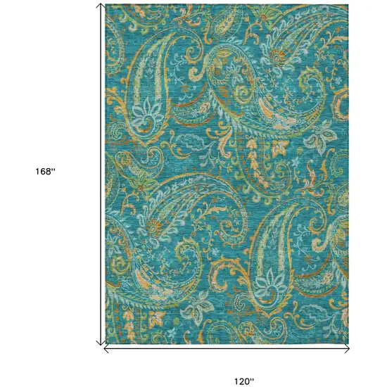 Teal Paisley Washable Non Skid Indoor Outdoor Area Rug Photo 8
