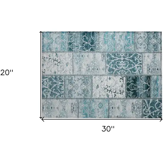 Teal Patchwork Washable Non Skid Indoor Outdoor Area Rug Photo 7