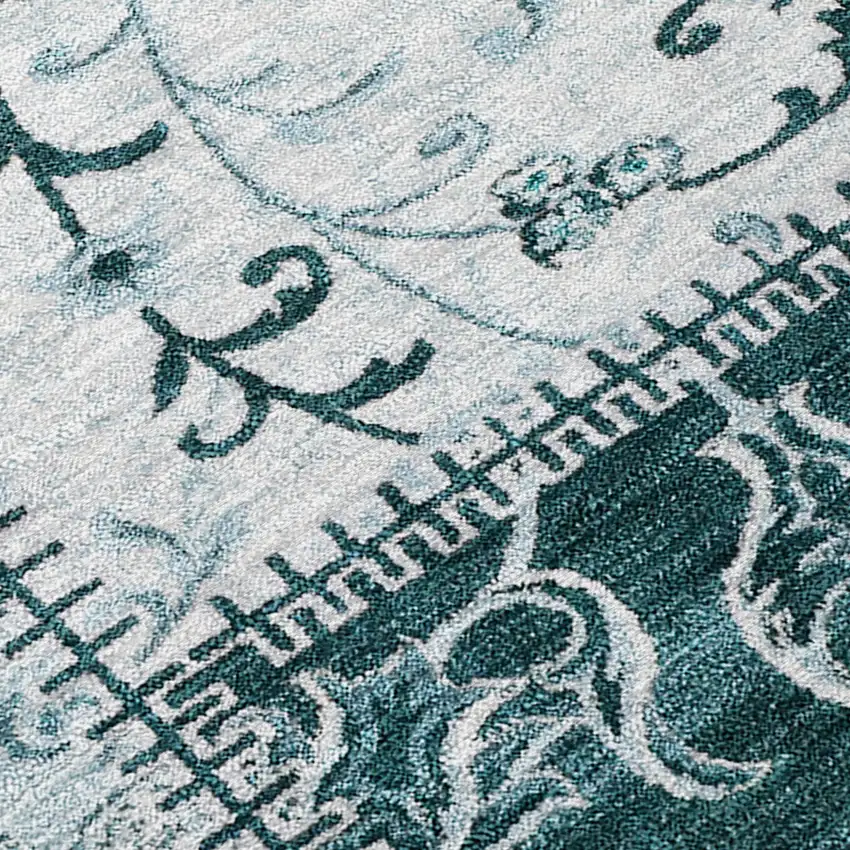 Teal Patchwork Washable Non Skid Indoor Outdoor Area Rug Photo 8