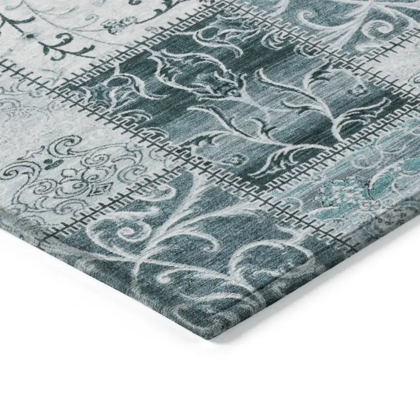 Teal Patchwork Washable Non Skid Indoor Outdoor Area Rug Photo 6