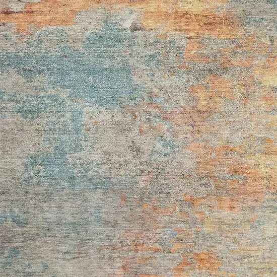 Teal Peach And Gold Abstract Washable Area Rug With UV Protection Photo 2