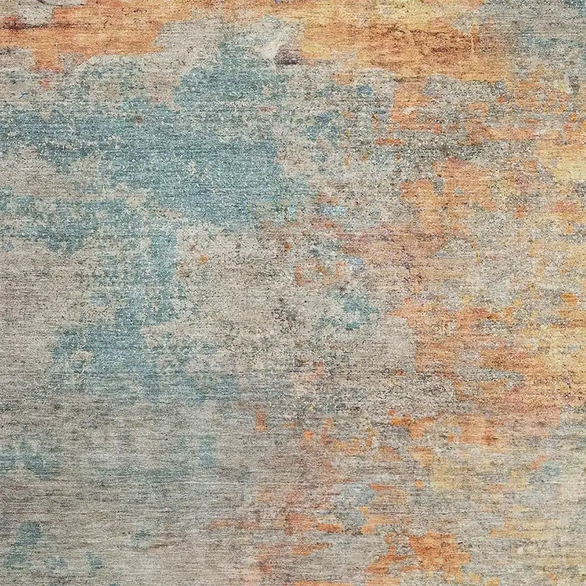 Teal Peach And Gold Abstract Washable Area Rug With UV Protection Photo 2