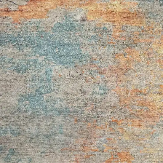 Teal Peach And Gold Abstract Washable Area Rug With UV Protection Photo 2