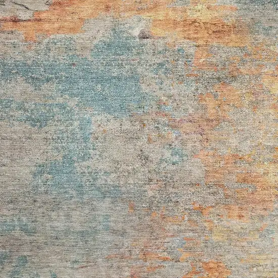 Teal Peach And Gold Abstract Washable Area Rug With UV Protection Photo 2