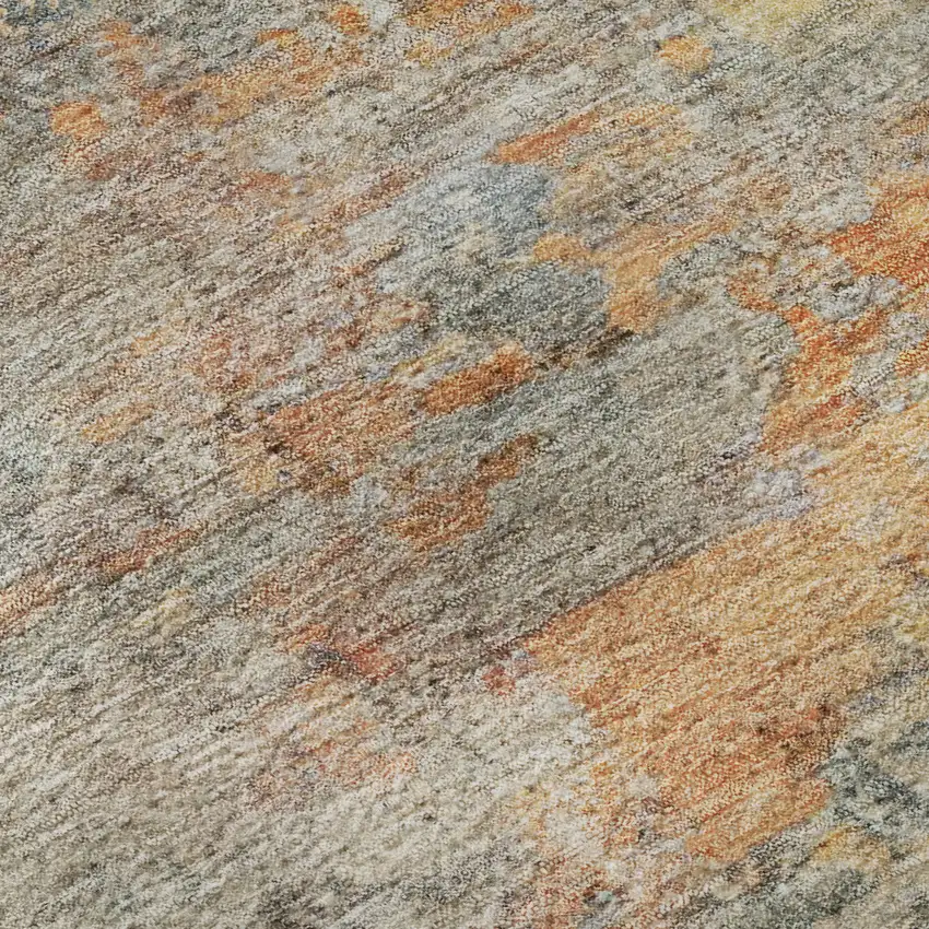 Teal Peach And Gold Abstract Washable Area Rug With UV Protection Photo 9