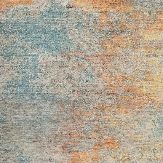 Teal Peach And Gold Abstract Washable Area Rug With UV Protection Photo 2
