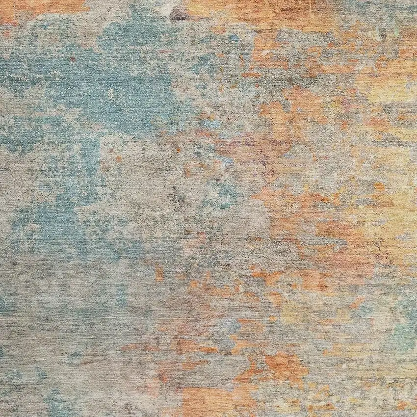 Teal Peach And Gold Abstract Washable Area Rug With UV Protection Photo 2