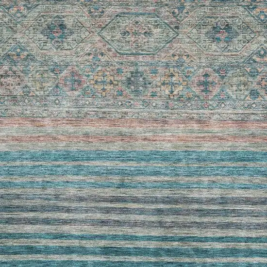 Teal Peach And Gray Striped Washable Area Rug With UV Protection Photo 3