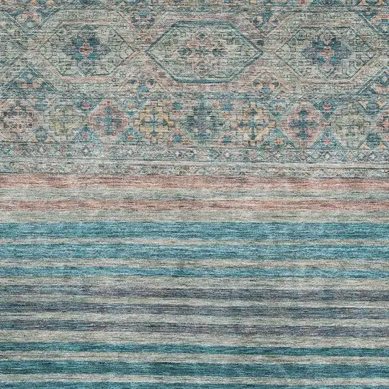 Teal Peach And Gray Striped Washable Area Rug With UV Protection Photo 3
