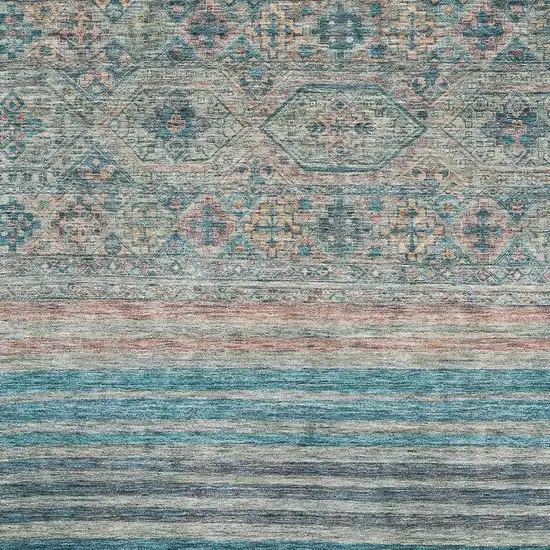 Teal Peach And Gray Striped Washable Area Rug With UV Protection Photo 2