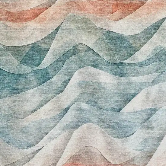 Teal Peach And Ivory Abstract Washable Area Rug With UV Protection Photo 2