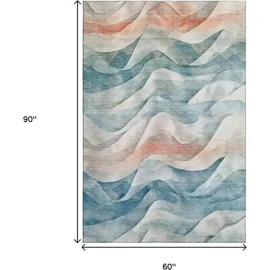 Teal Peach And Ivory Abstract Washable Area Rug With UV Protection Photo 8