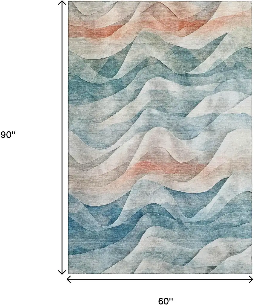 Teal Peach And Ivory Abstract Washable Area Rug With UV Protection Photo 8