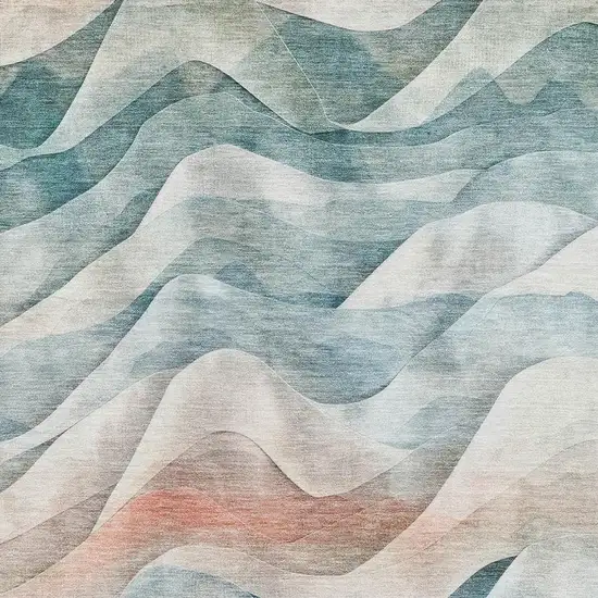 Teal Peach And Ivory Abstract Washable Area Rug With UV Protection Photo 2