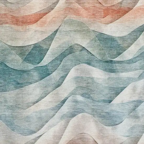 Teal Peach And Ivory Abstract Washable Area Rug With UV Protection Photo 2
