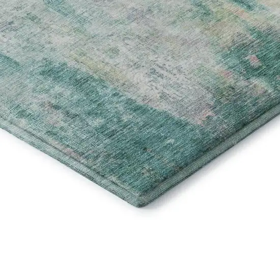 Teal Peach And Ivory Abstract Washable Area Rug With UV Protection Photo 8
