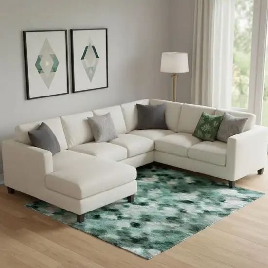 Teal Peach And Ivory Abstract Washable Area Rug With UV Protection Photo 2