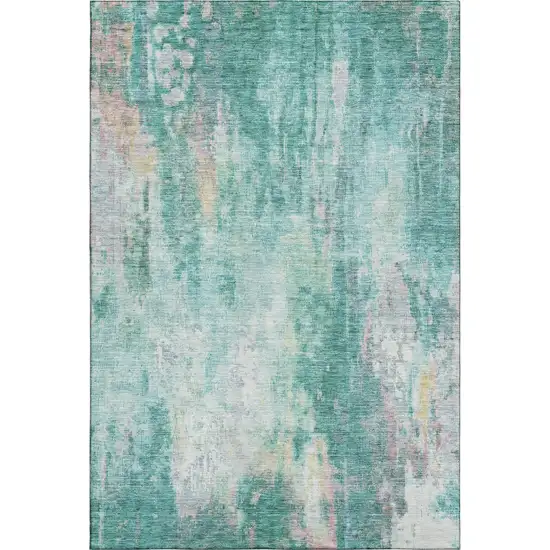 Teal Peach And Ivory Abstract Washable Area Rug With UV Protection Photo 6